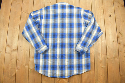 Vintage 1990s Melton Wintermaster Button Up Shirt / Blue Plaid Pattern Print / Outdoors & Wilderness / Fall Winter / Make In USA