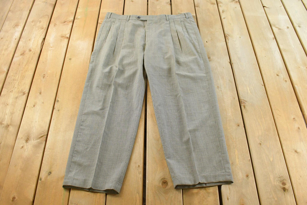 Vintage 1980s Pierre Cardin Houndstooth Pleated Wool Trousers Size 39 x 28.5