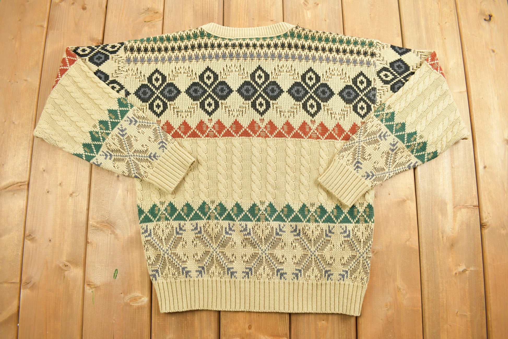 Vintage 1990s Abstract Knit Crewneck Sweater / Vintage 90s Crewneck / Abstract Patterns / Geometric / Grandpa Sweater