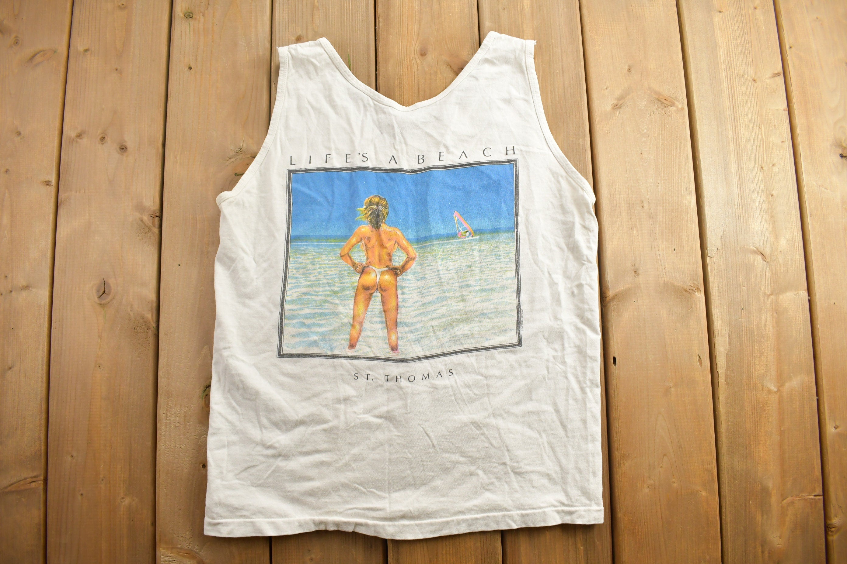 Vintage 1990s Life's A Beach Travel Tank Top