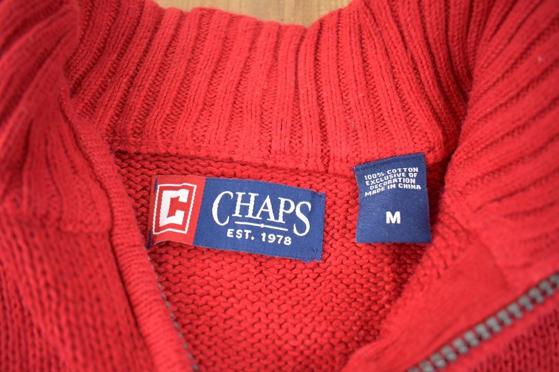 Vintage 1990s Chaps Red Knit Quarter Zip Sweater