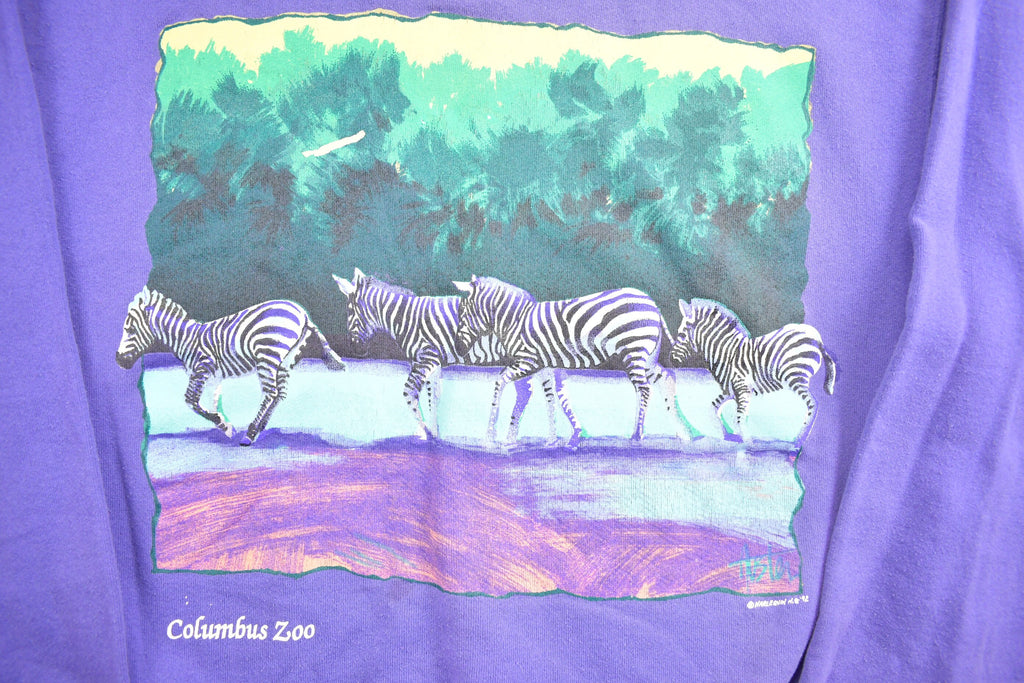 Vintage 1990s Oneita Columbus Zoo Zebra Crewneck Sweatshirt