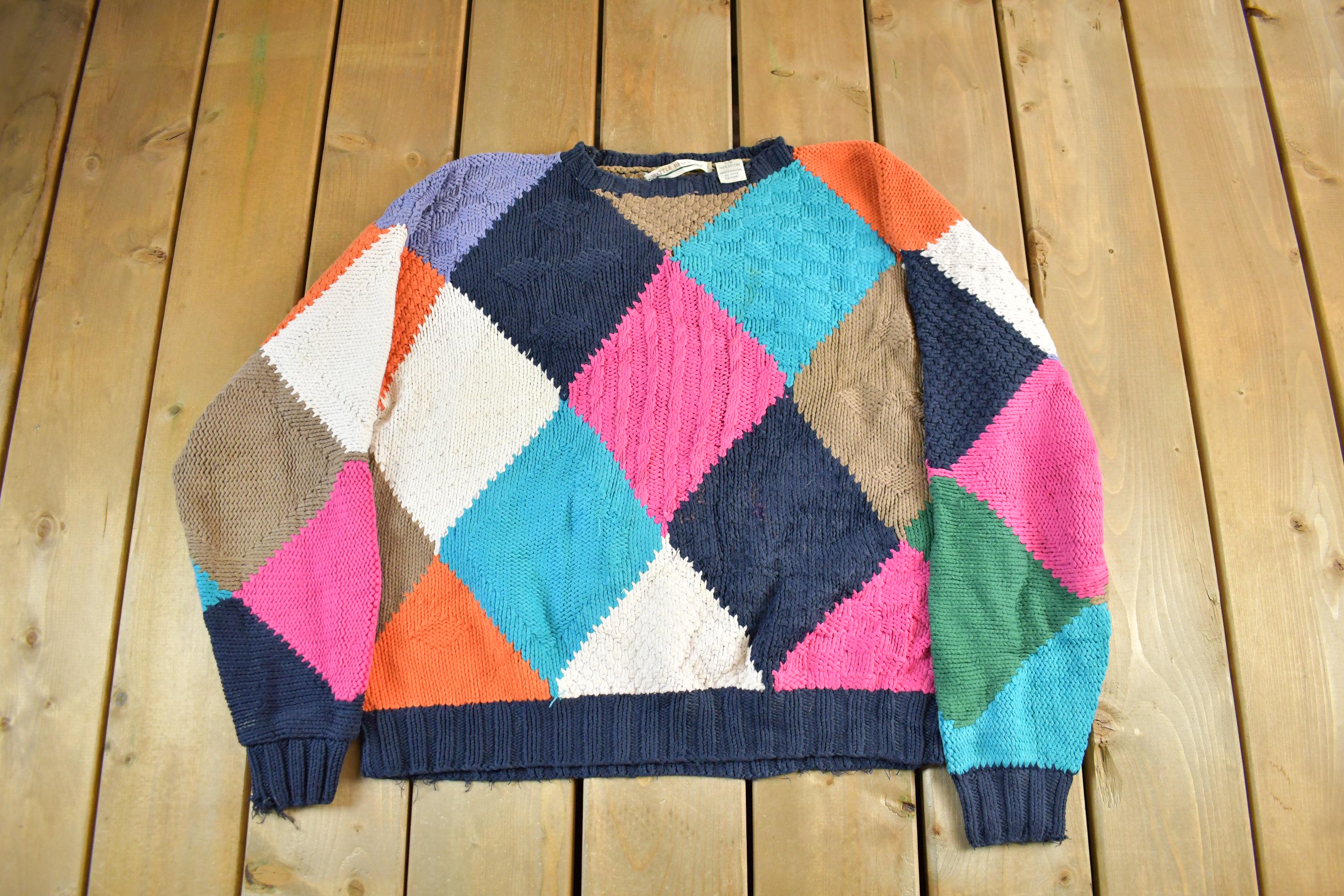 Vintage 1990s Seattle Bench Club Knit Abstract Pattern Crewneck Sweater Womens Large