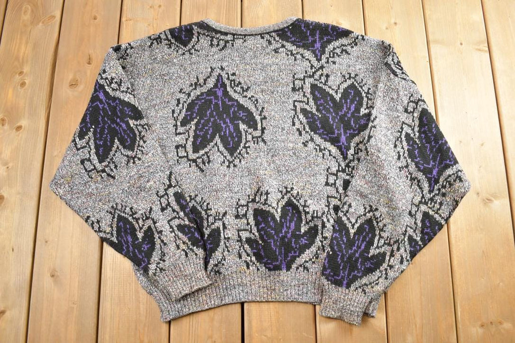 Vintage 1990s London Fog Leaf pattern Knit Crewneck Sweater / 90s Crewneck / Made In USA / Preppy