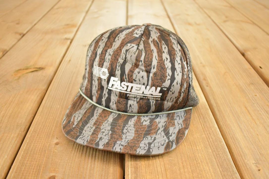 Vintage 1980s Fastenal Camo Mesh Snapback Trucker Hat /