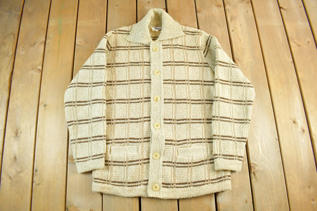 Vintage 1960s Cladwell Wool Knit Cardigan Sweater Adult Medium  Vintage 60s Crewneck  Made in Canada  True Vintage