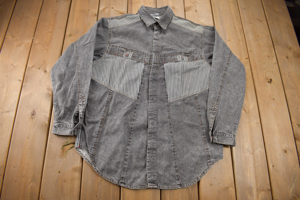 Vintage 1990s Grey Striped Button Up Shirt