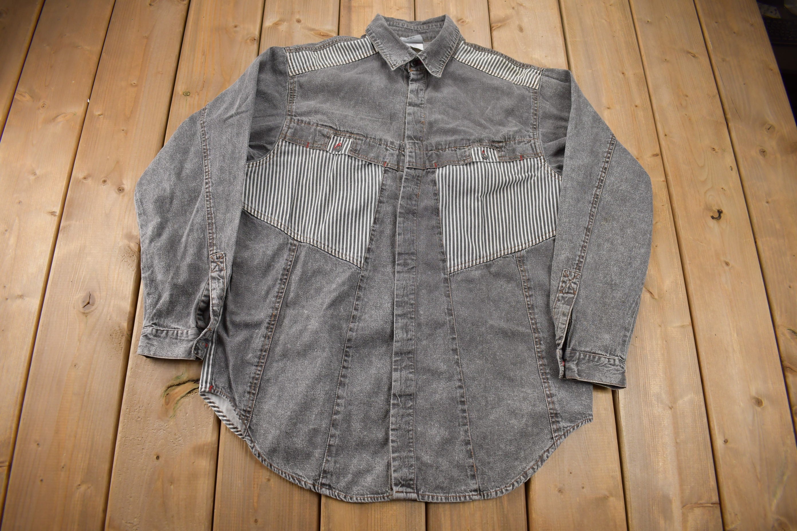 Vintage 1990s Grey Striped Button Up Shirt