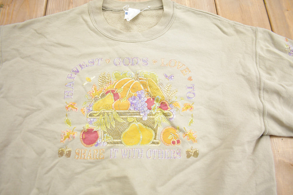 Vintage 1990s Harvest Gods Love To Share With Others Cute Crewneck Sweater
