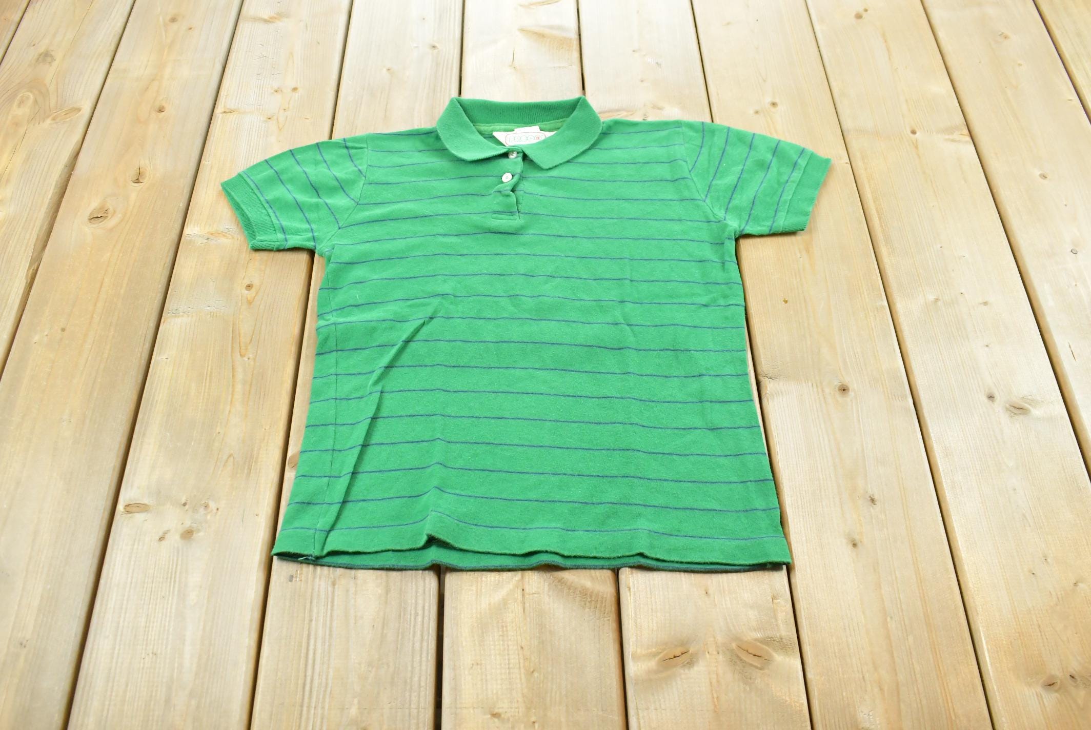 Vintage 1980s Striped Green Polo Quarter Button Up Shirt Mens XS