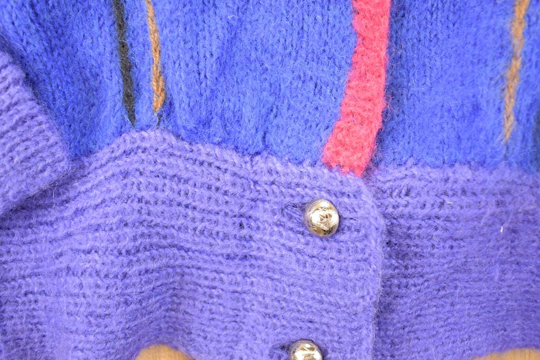Vintage 1990s Norma Creighton Abstract Hand Knit Cardigan Sweater Women's L
