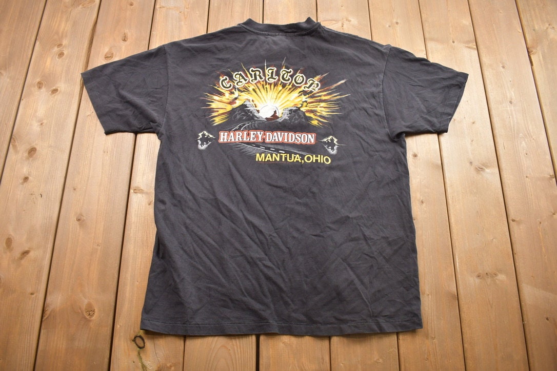 Vintage 1990s Carlton Harley Davidson Mantua Ohio Graphic T-Shirt
