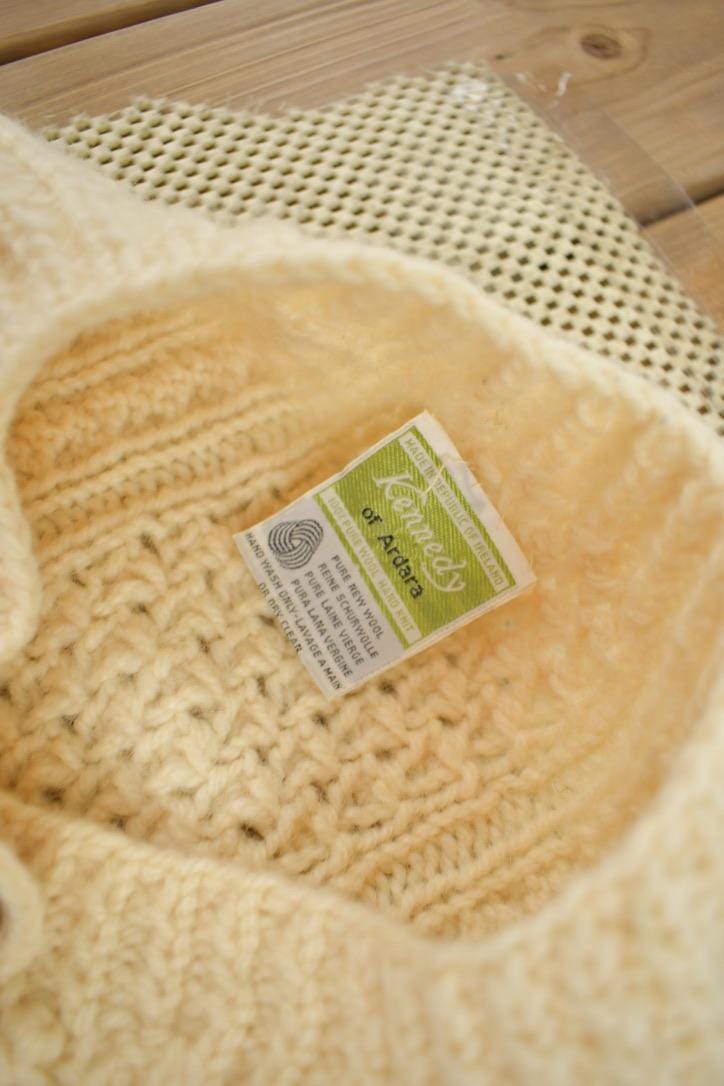 Vintage 1980s Kennedy Of Ardara 100% Wool Cable Knit Cardigan Sweater