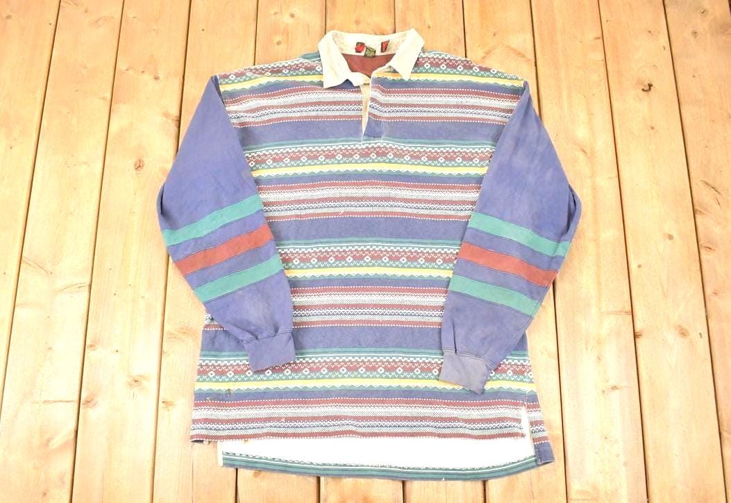 Vintage 1990s Cross Creek Abstract Winter Rugby Button Up Shirt Men's L