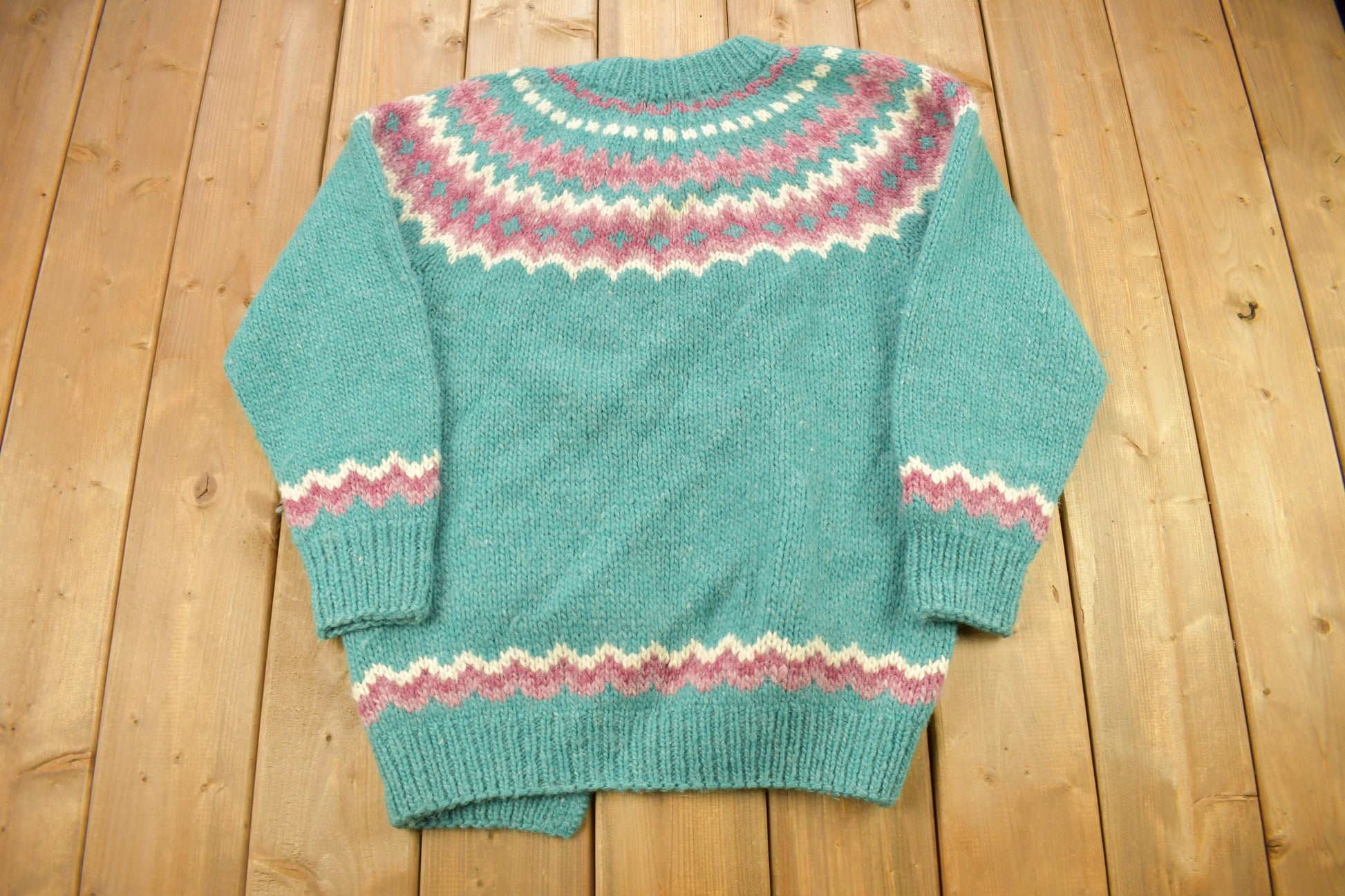 Vintage 1980s 100% Wool Hand Knit Women's Sweater