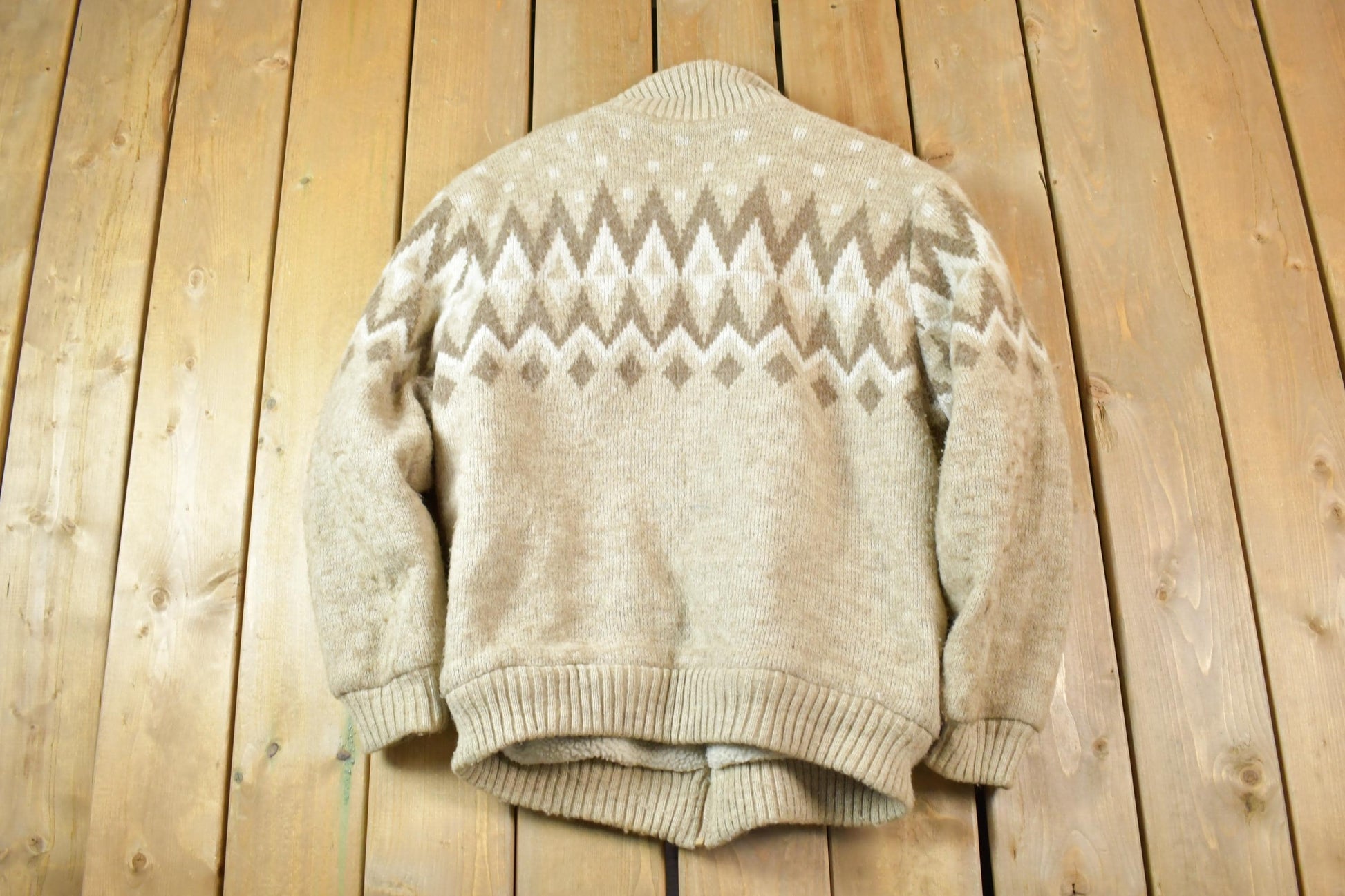 Vintage 1990s Bay Club Wool Full Zip Knit Pattern Lined Jacket