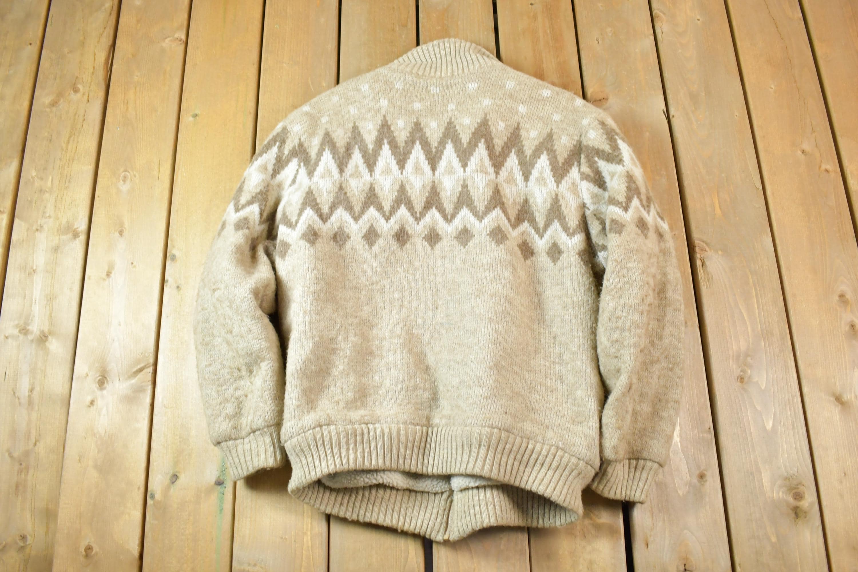 Vintage 1990s Bay Club Wool Full Zip Knit Pattern Lined Jacket