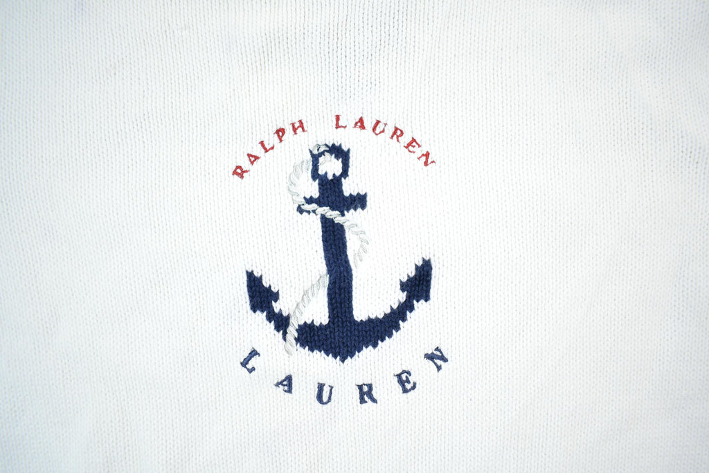 Vintage 1990s Lauren Ralph Lauren Knit Crewneck Sweater / 90s Crewneck / Made In Hong Kong / Nautical Embroidered Ralph Lauren