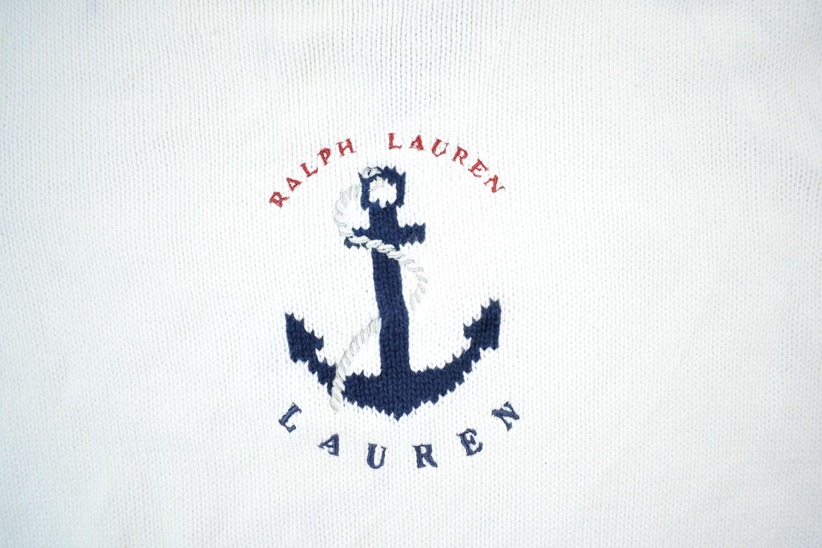 Vintage 1990s Lauren Ralph Lauren Knit Crewneck Sweater / 90s Crewneck / Made In Hong Kong / Nautical Embroidered Ralph Lauren