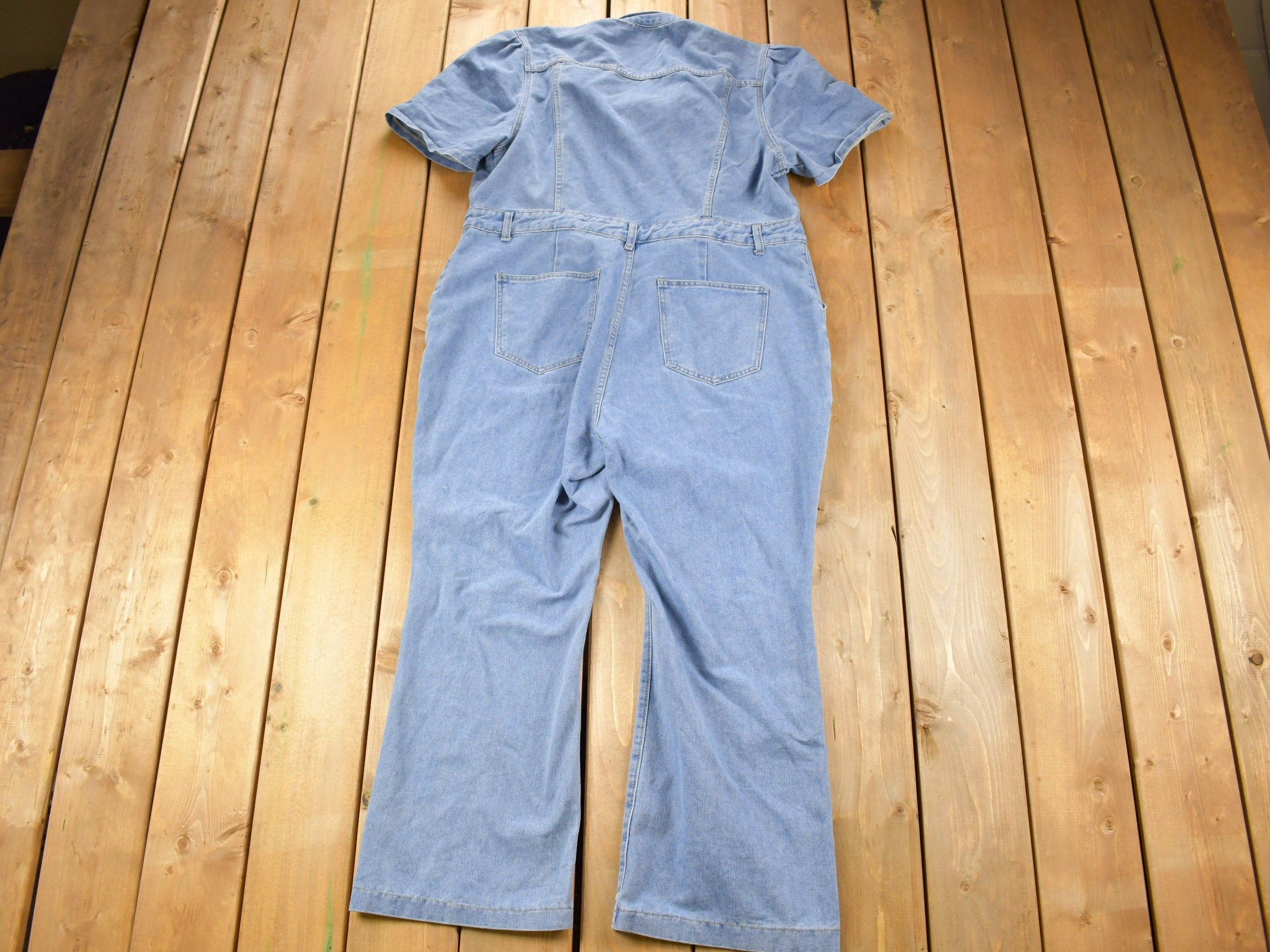 Vintage 1990s Women's Short Sleeve Denim Jumpsuit Size Large