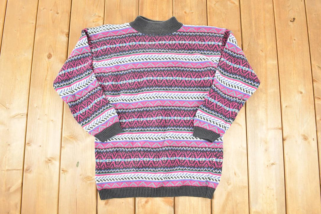 Vintage 1990s Northern Isles Knit Abstract Striped Crewneck Sweater Women's L