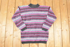 Vintage 1990s Northern Isles Knit Abstract Striped Crewneck Sweater Women's L