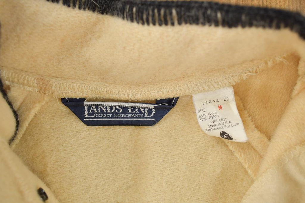 Vintage 1980s LANDS END 100% Wool Snap Button Sweater Made In USA Size Medium