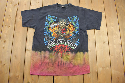 Vintage 1990s FEARLESS All Over Print Skull Graphic T-Shirt / Made In USA / Single Stitch / XL / Tie Dye