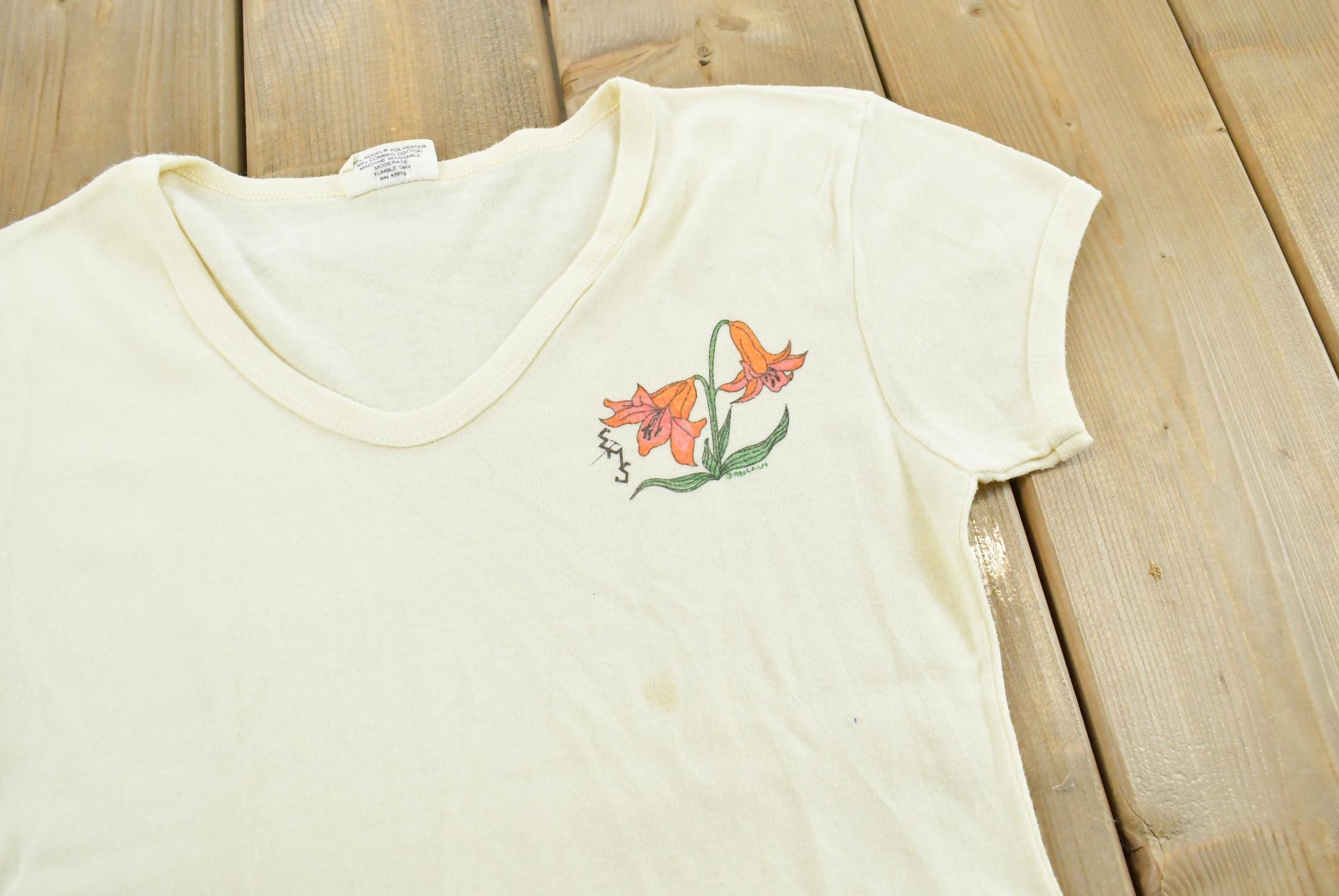 Vintage 1980s Flower Graphic T Shirt Mens XS
