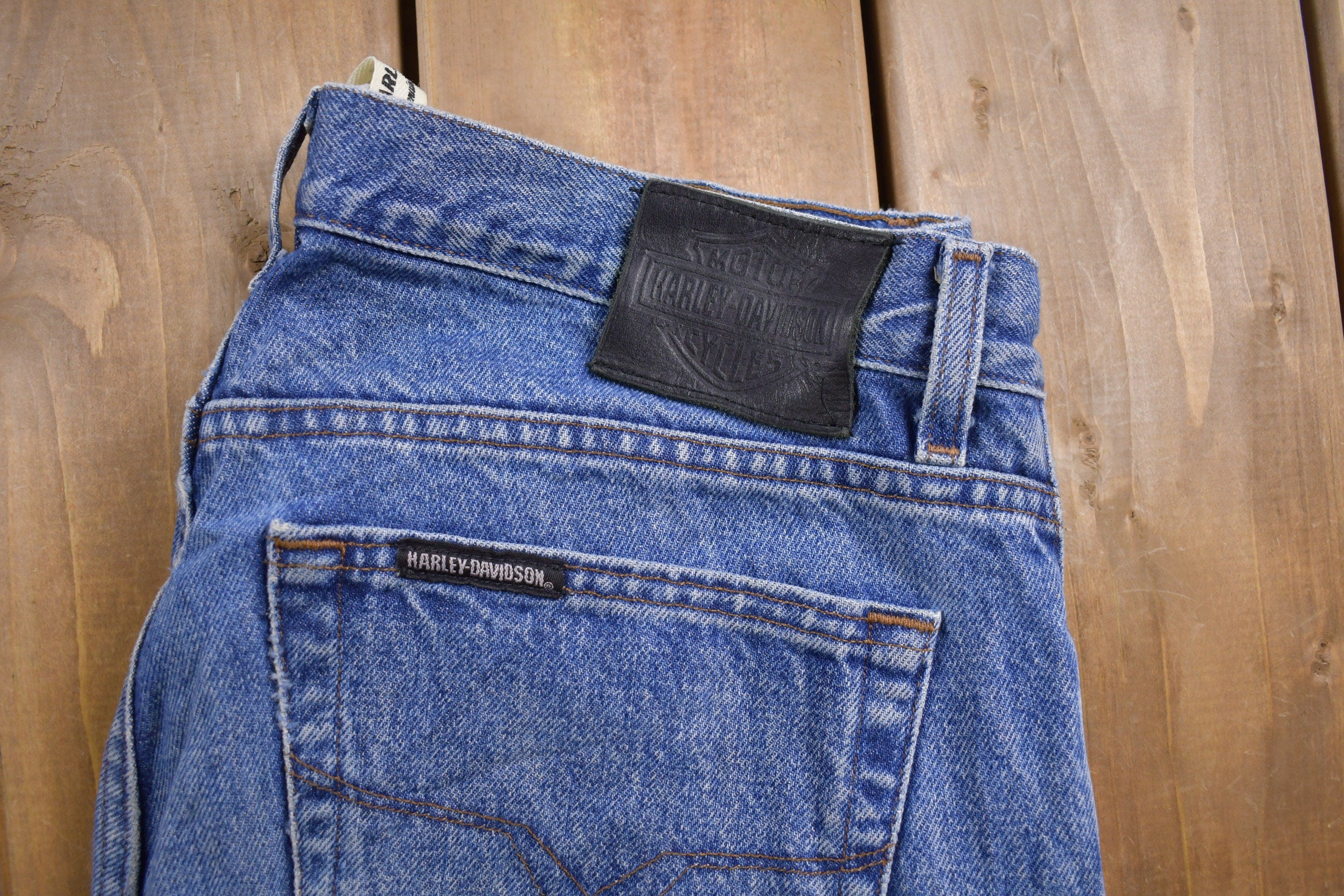 Vintage 1990's Harley Davidson Light Wash Blue Denim 35 x 35 /