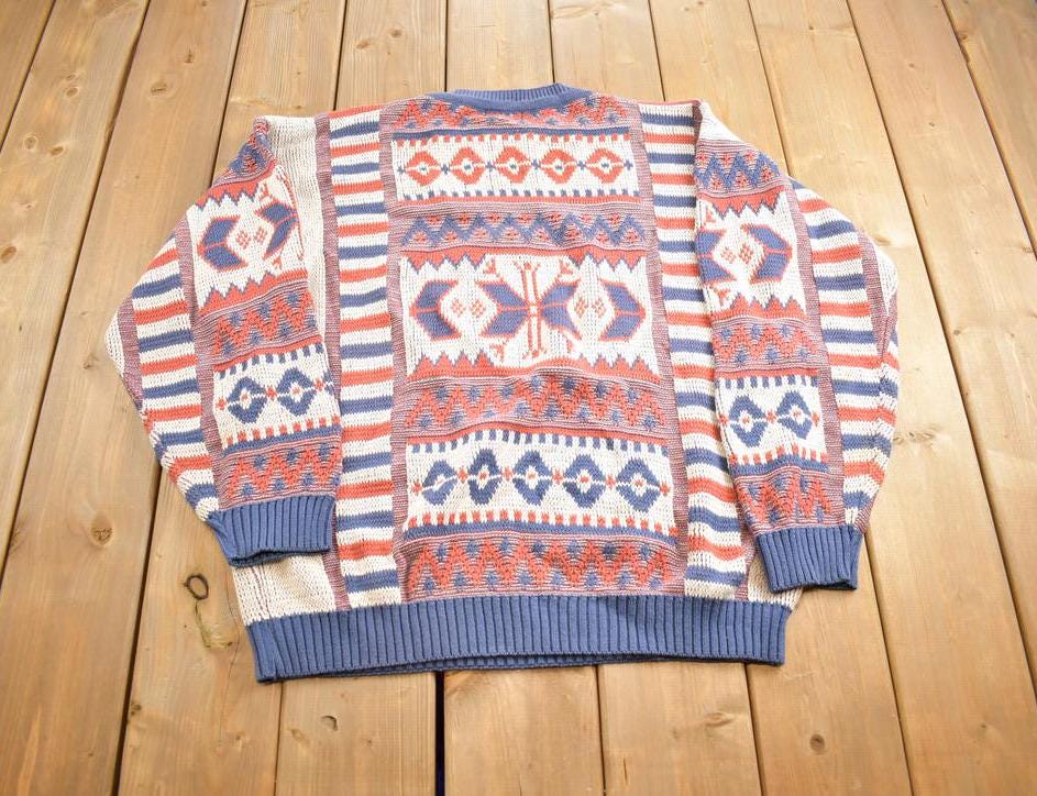 Vintage 1980s Ashley Knit Abstract Pattern Crewneck Sweater Made In USA
