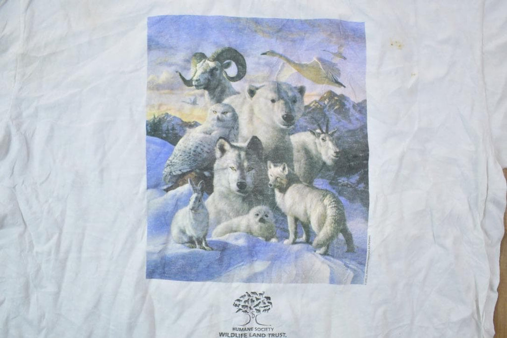 Vintage 1990s Humane Society Winter Animal Theme Graphic T-Shirt