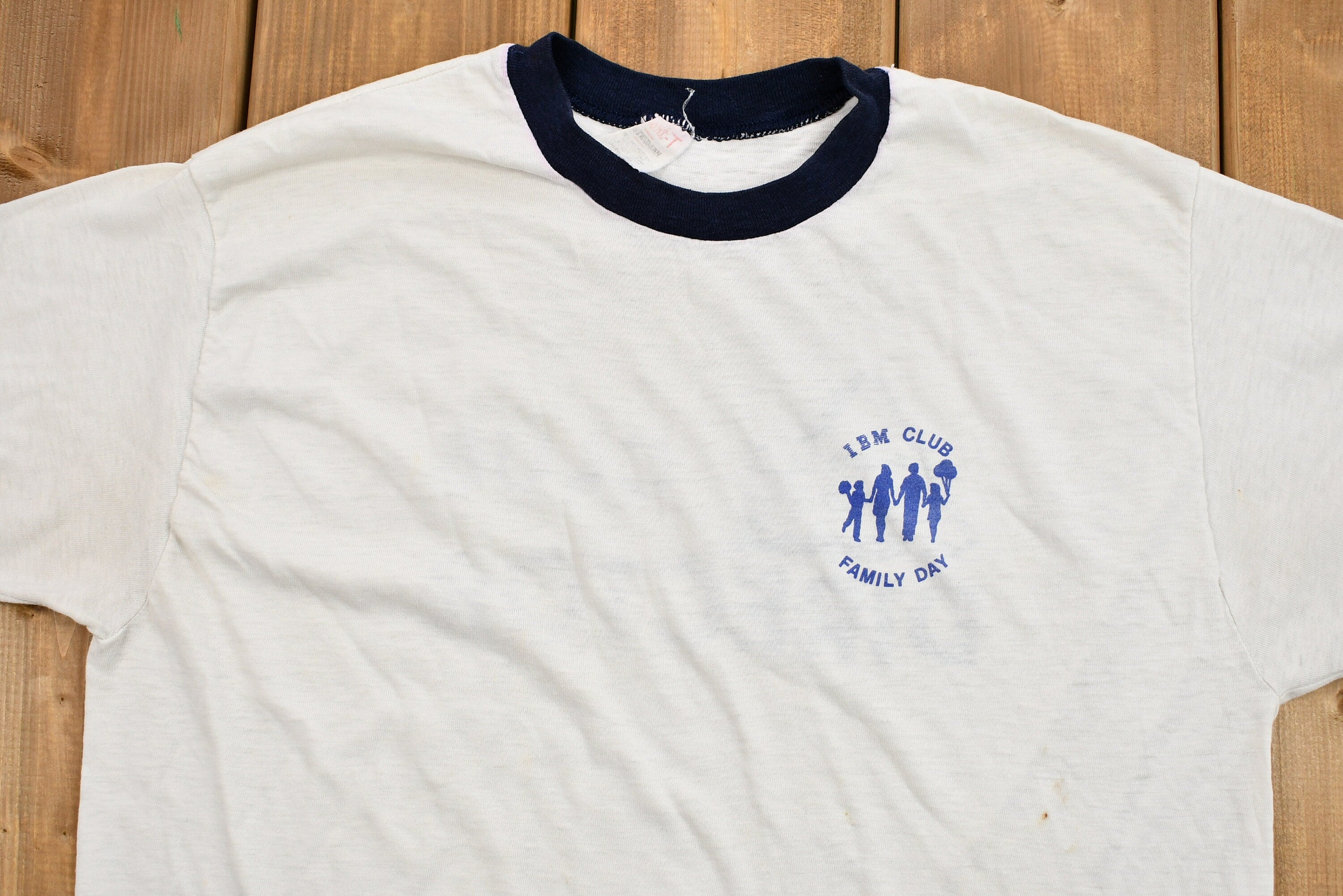 Vintage Early 1980s Naturally Distressed IBM Club Director Family Day Ringer T-Shirt