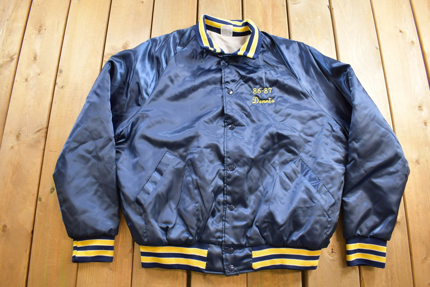 Vintage 1980s Bowling Champs 'Dennis' Satin Jacket / Snap Button / Streetwear / Souvenir Jacket / Made In USA / Work Jacket / Aristo Jac