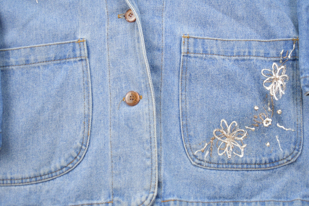 Vintage 1990s CMC Floral Embroidered Denim Blazer
