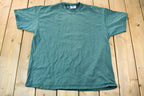 Vintage 1990s Lee Single Stitch Thick Collared Blank Green T-Shirt