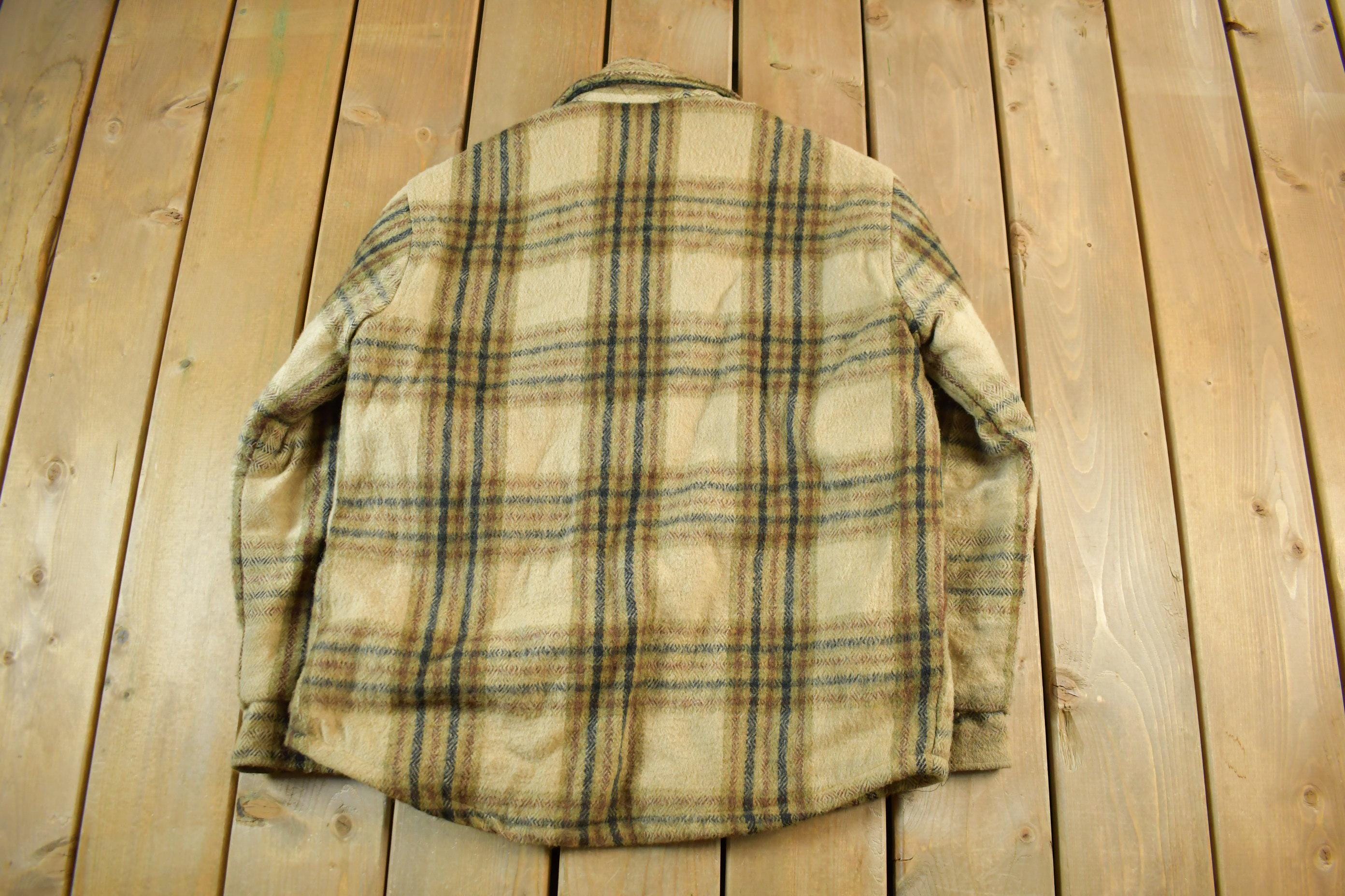 Vintage 1970s Oakbrook Sears Roebuck Wool Flannel Button Up Shirt Jacket Men's 38
