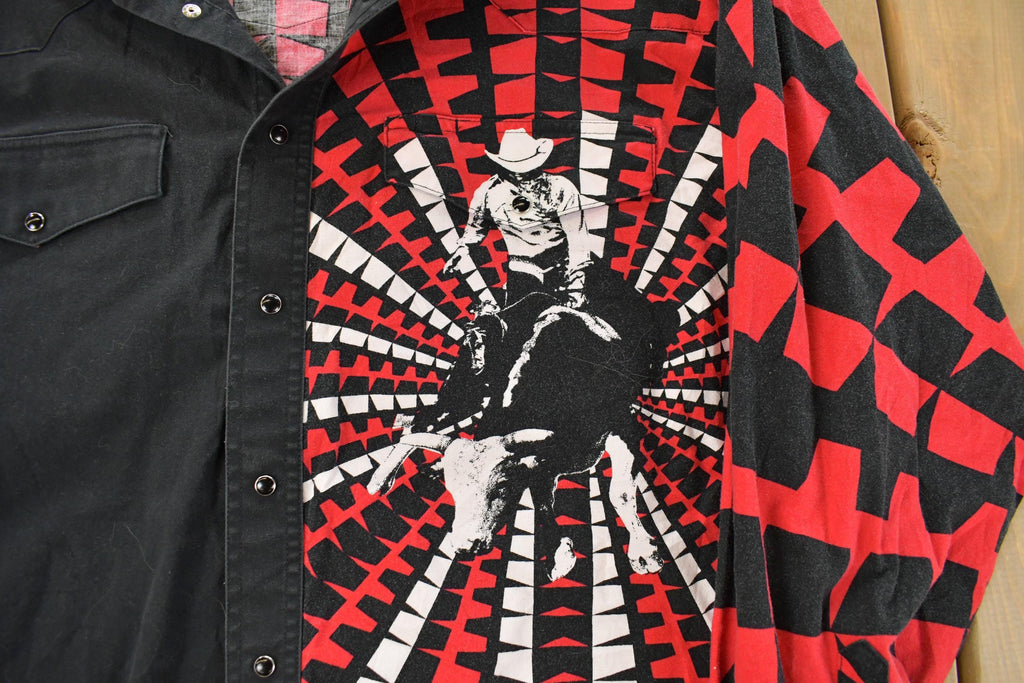 Vintage 1990s Wrangler Western All Over Print Rodeo Pearl Snap Shirt Men's XL