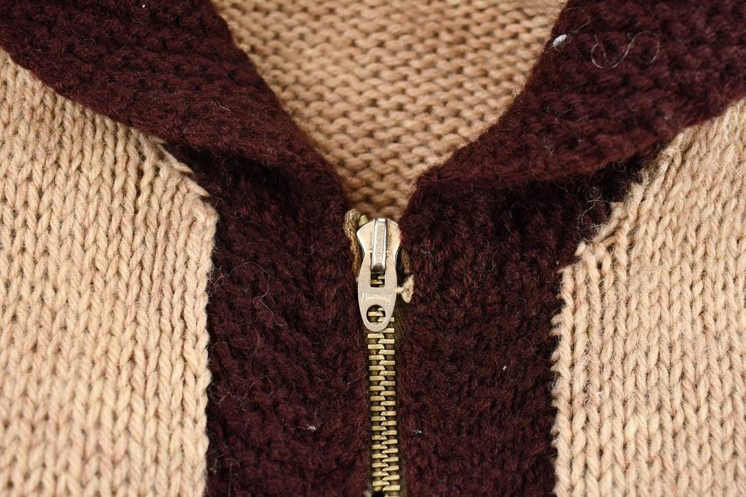 Vintage 1970s Knit Color Block Zip Up Cardigan Sweater