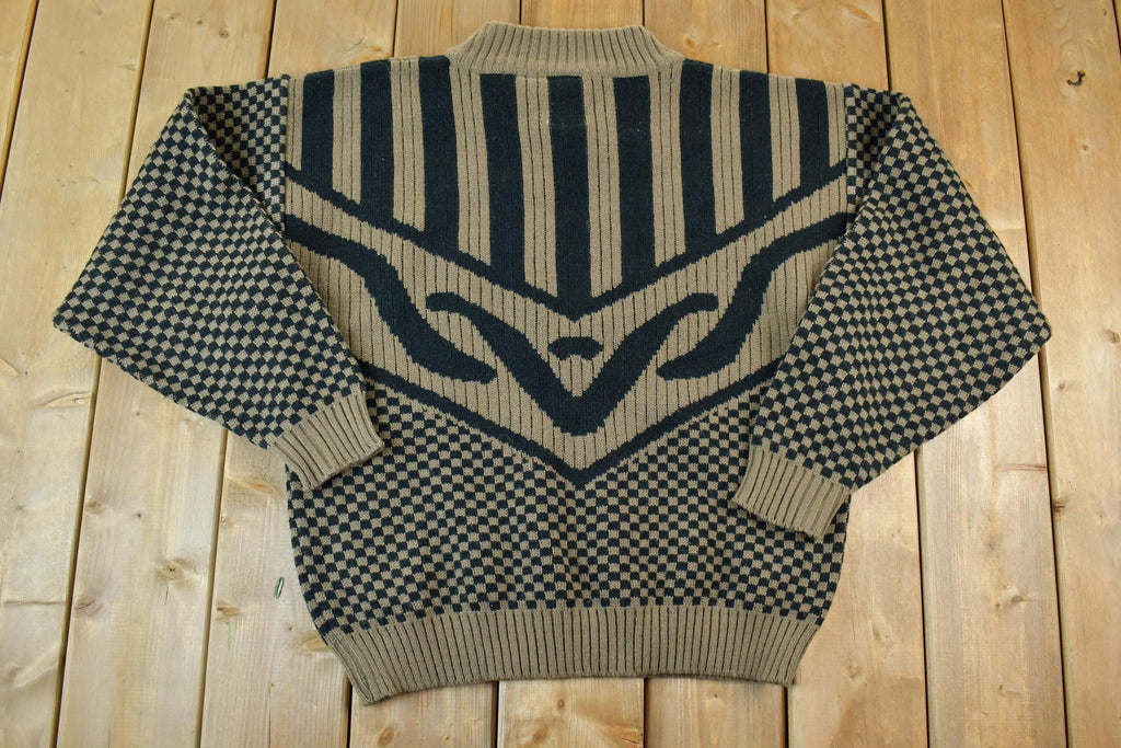 Vintage 1990s K Cosa Leather Patch Knit Crewneck Sweater