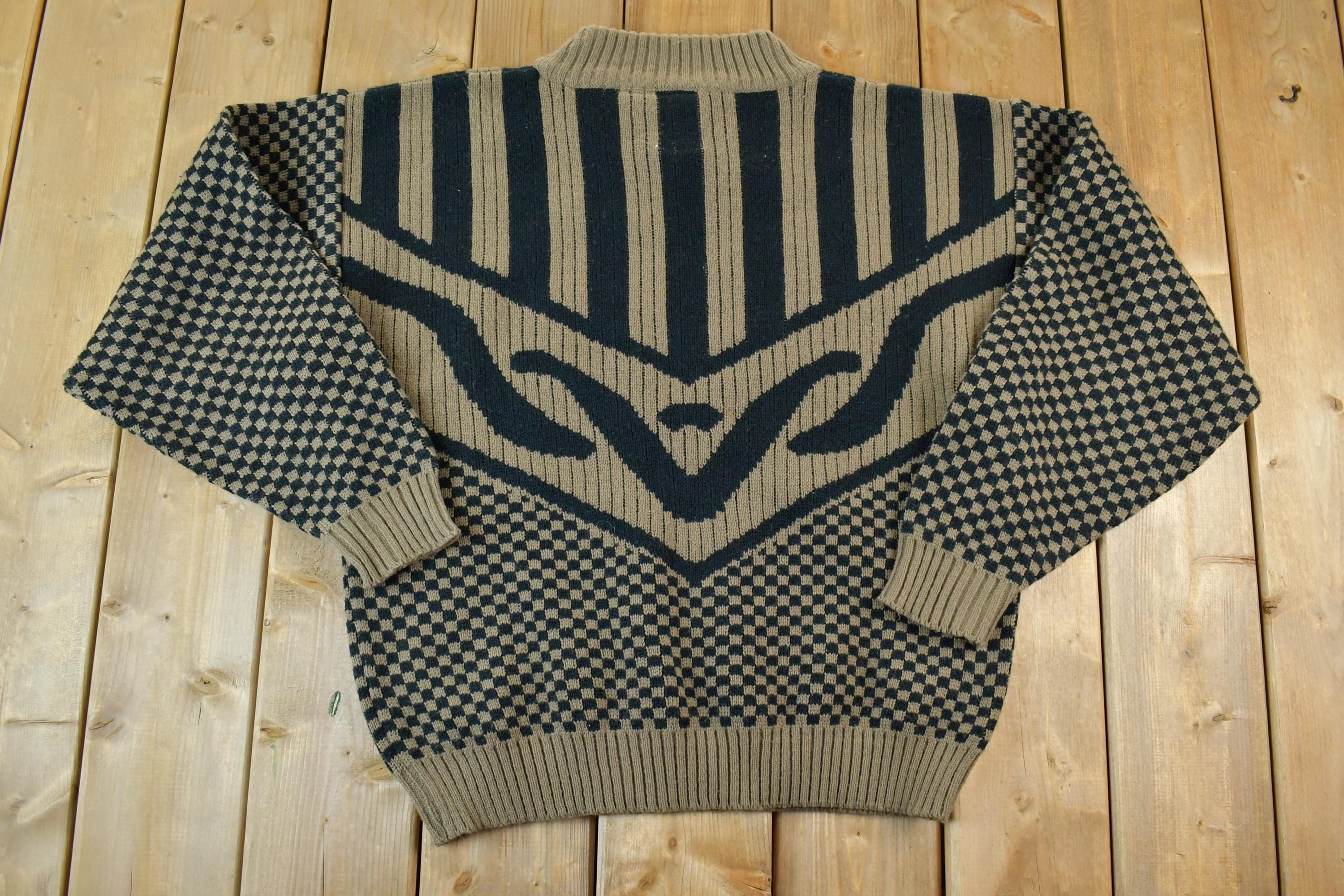 Vintage 1990s K Cosa Leather Patch Knit Crewneck Sweater