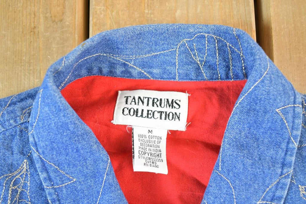 Vintage 1990s Tantrums Embroidered Floral Print 100% Cotton Lined Jean Jacket