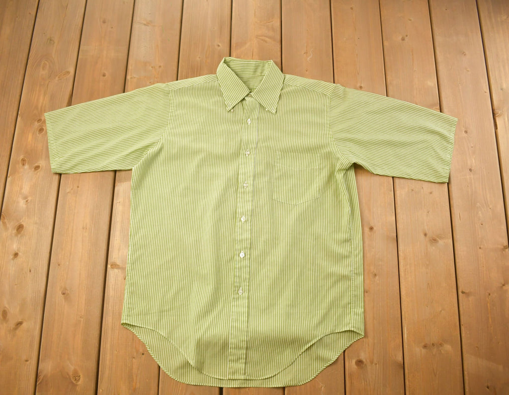Vintage 1990s Green Striped Basic Button Up Shirt
