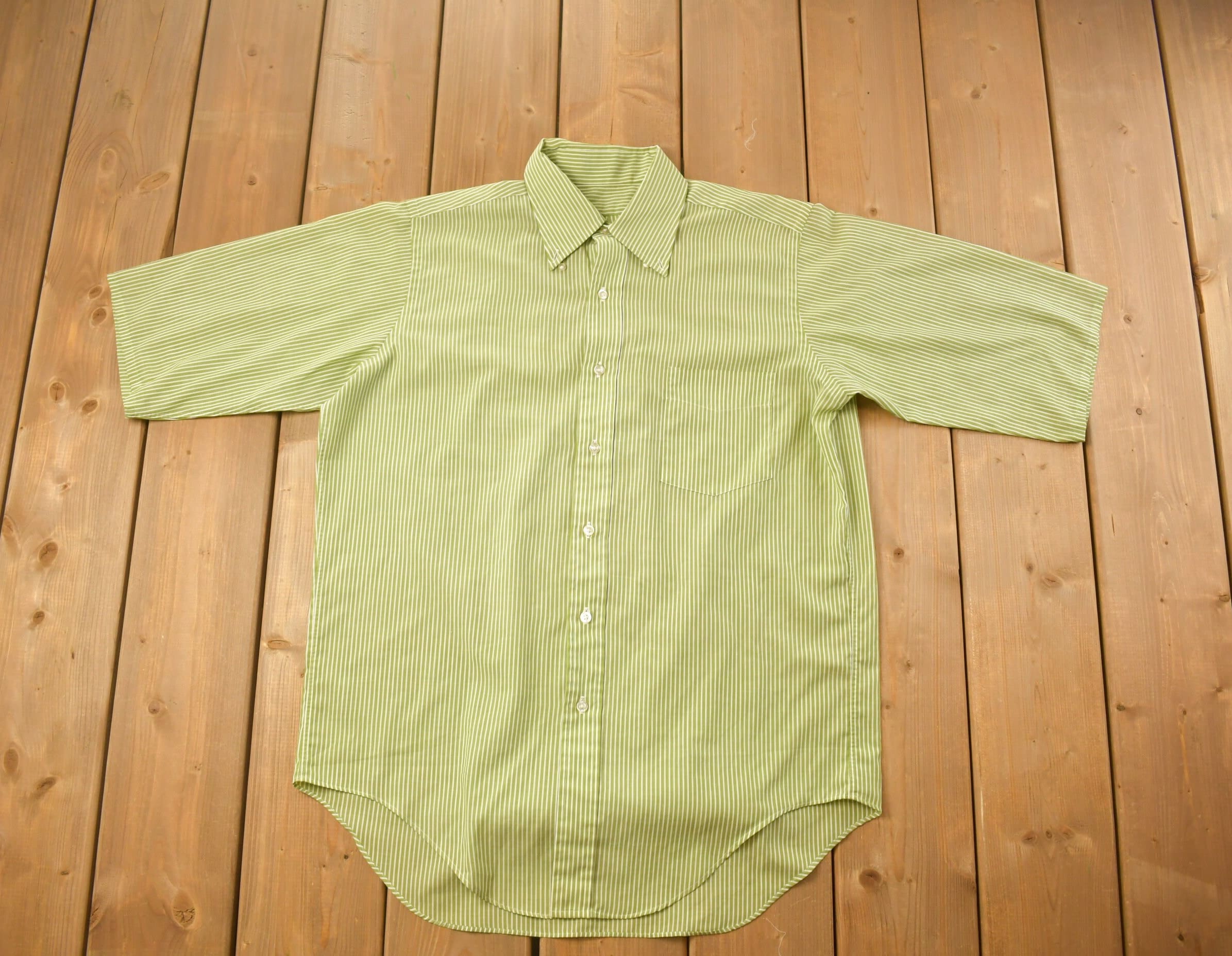 Vintage 1990s Green Striped Basic Button Up Shirt