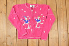 Vintage 1990s Tiara Girls Knit Cardigan Embroidered Skating Sweater Youth L  90s Knitted Sweatshirt  Vintage Preppy Knits