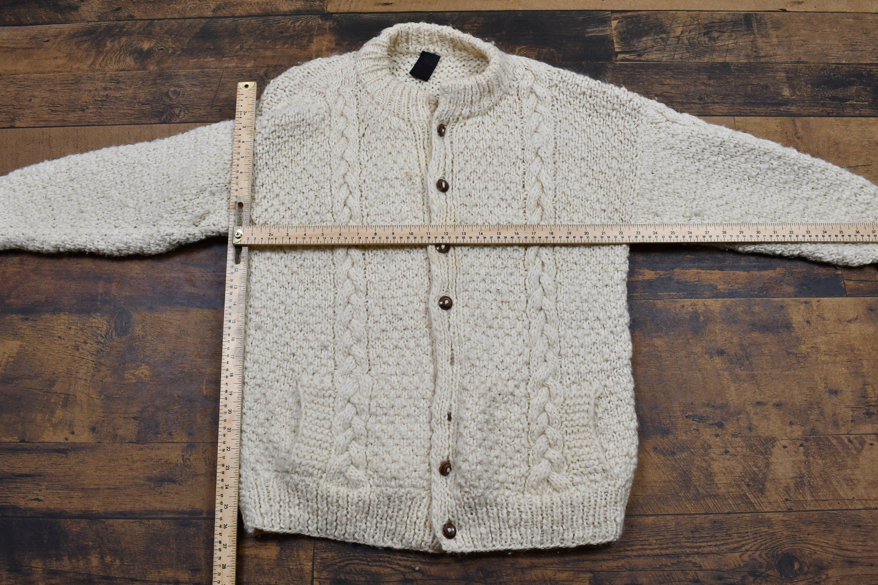Vintage 1980s Indian Weavings Cable Knit Button Up Sweater