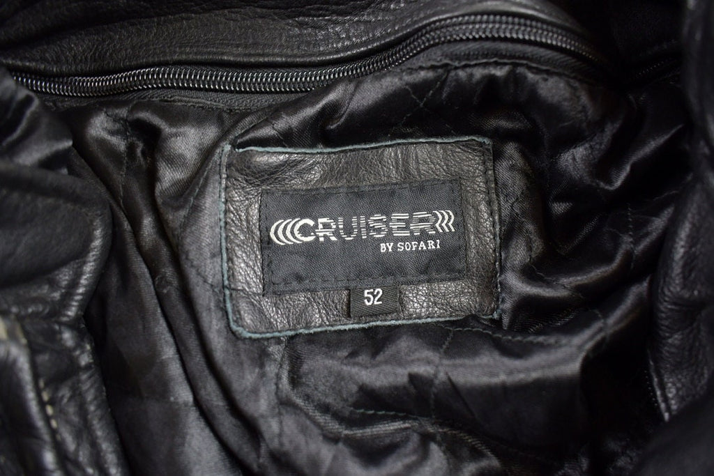 Vintage 1990s Cruiser By Sofari Cafe Racer Black Leather Jacket