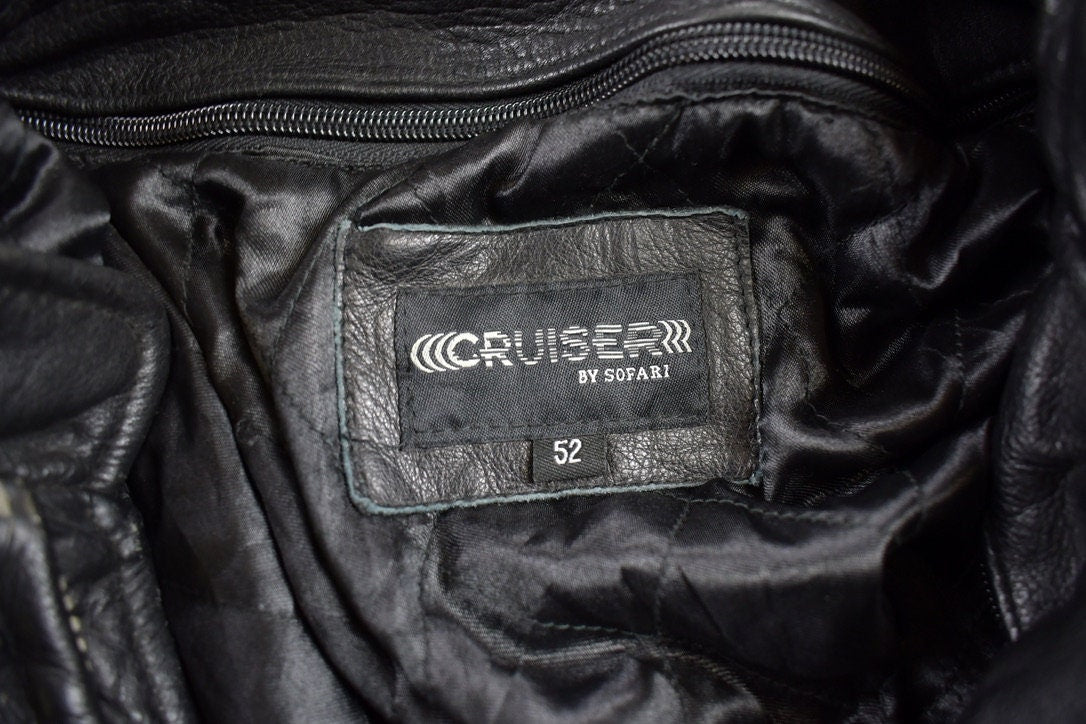 Vintage 1990s Cruiser By Sofari Cafe Racer Black Leather Jacket