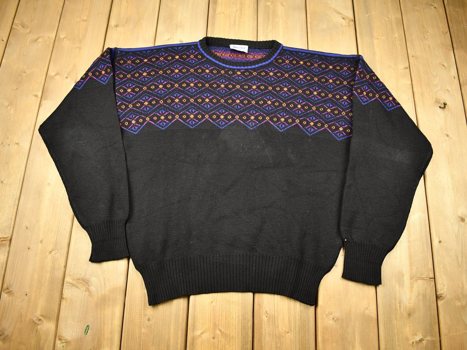 Vintage 1980s Abstract Pattern Meister Knitted Crewneck Sweater