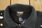 Vintage 1990s Studio Boo Patchwork Embroidered Full Zip Knit Sweater Women's Large